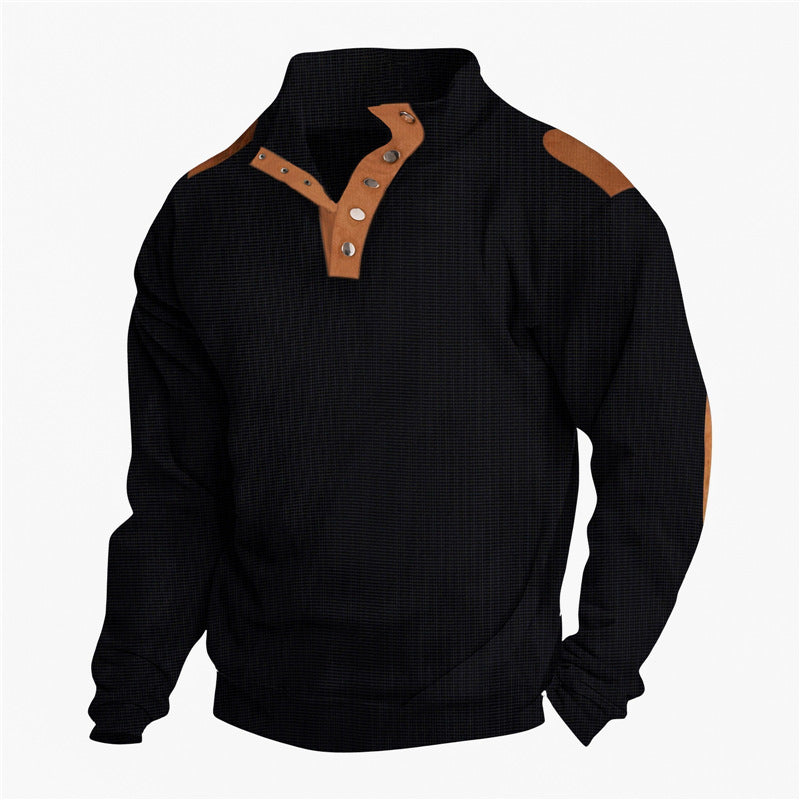 Men's casual sweater with stylish button placket and reinforced shoulders Lisslune