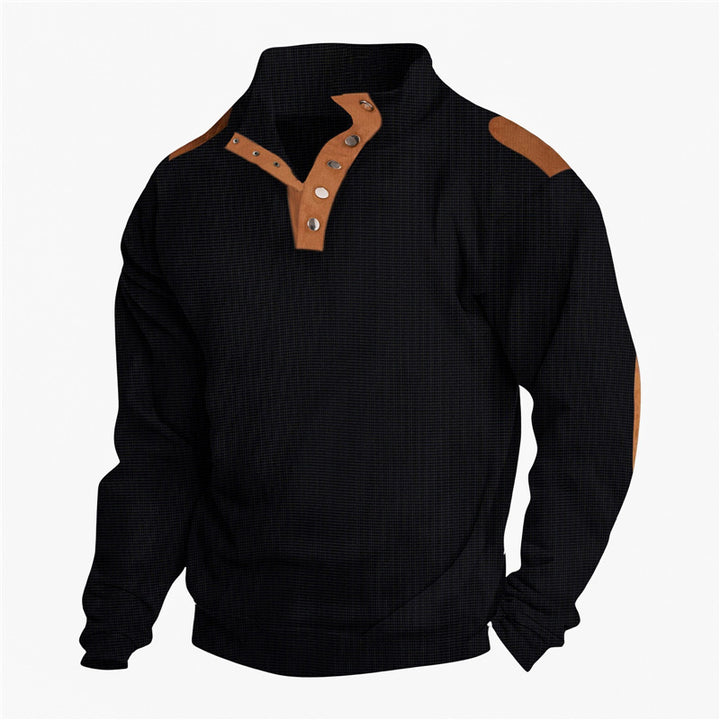 Men's casual sweater with stylish button placket and reinforced shoulders Lisslune