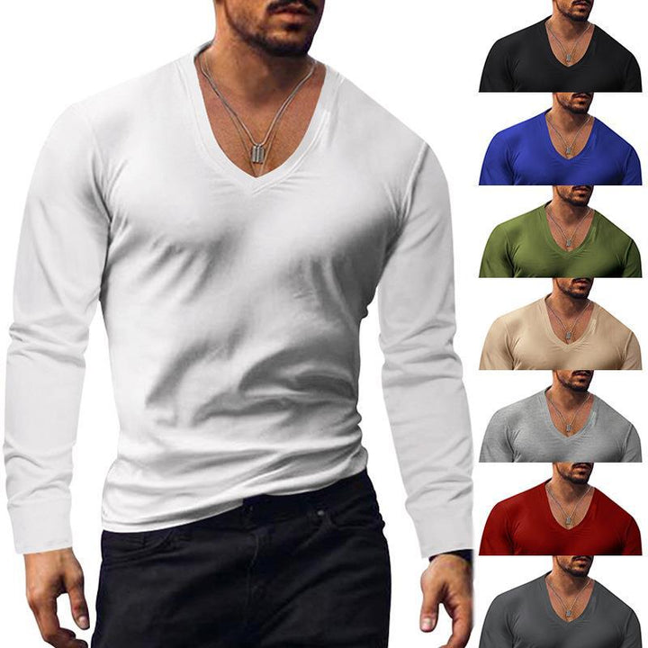 Men's long-sleeved V-neck T-shirt Lisslune