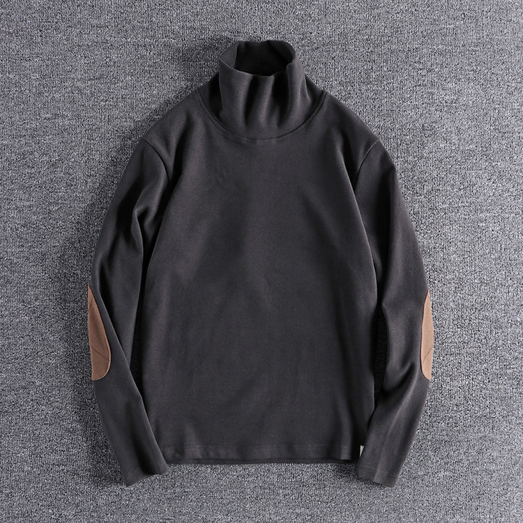 Men's stand-up collar sweater made of high-quality fleece with contrasting elbow patches Lisslune