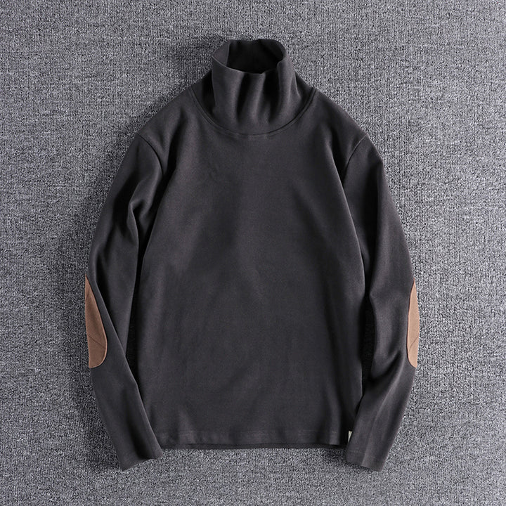 Men's stand-up collar sweater made of high-quality fleece with contrasting elbow patches Lisslune