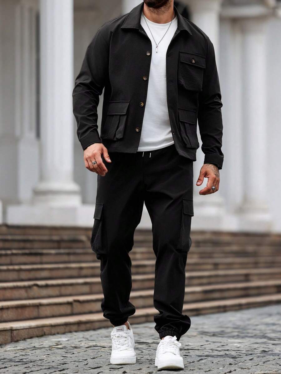 Men's Cargo Set with Versatile Pockets and Casual Design Lisslune
