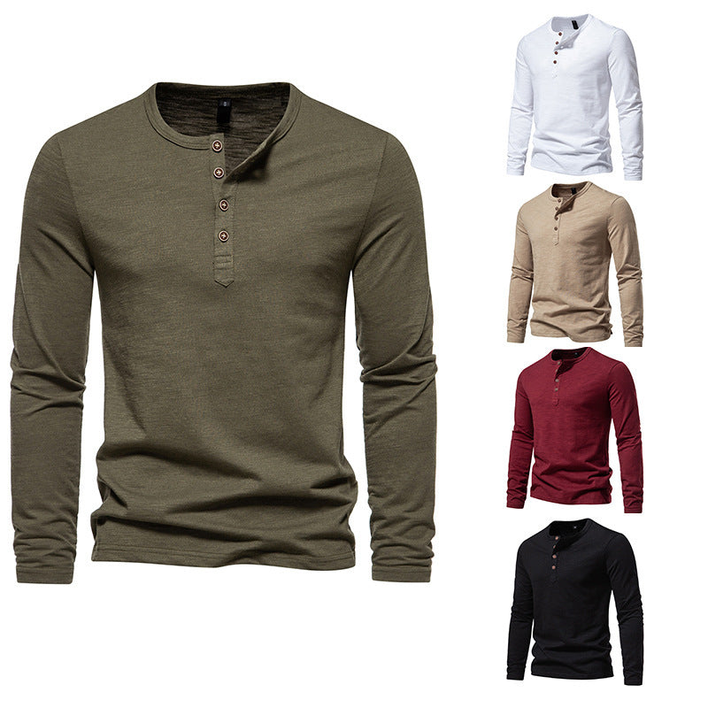 Men's Long Sleeve Shirt with Button Placket and Fine Cotton Texture Lisslune