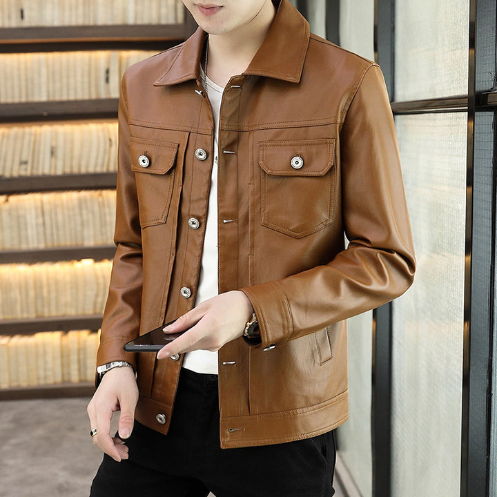 Men's fashionable synthetic leather jacket with practical pockets Lisslune 1763006573