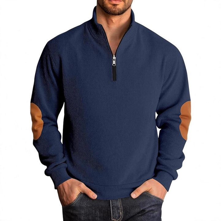 Men's knitted sweater with fashionable high collar and contrasting elbow patches Lisslune