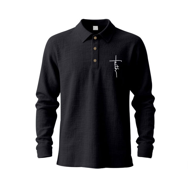 Men's long-sleeve polo shirt with textured fabric and stylish button placket Lisslune