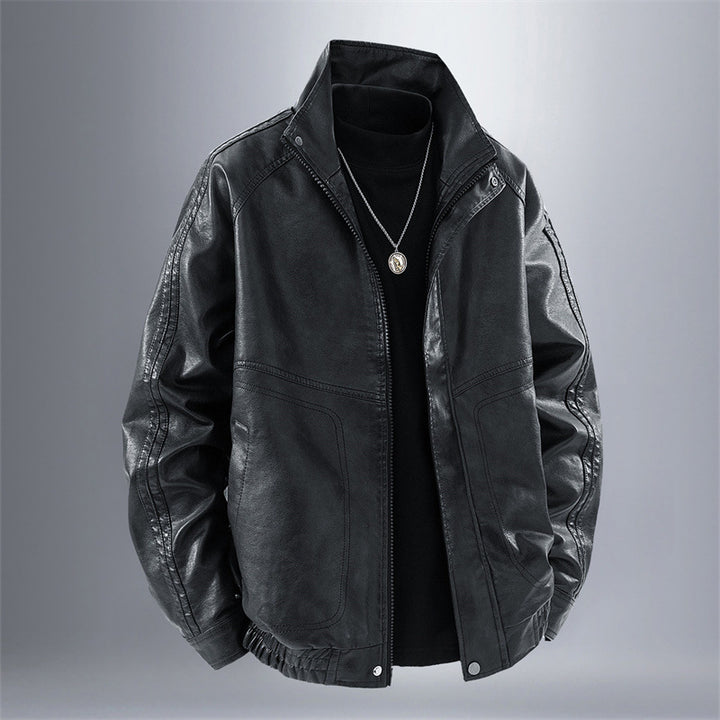 Men's Casual Synthetic Leather Jacket with Practical Inserts Lisslune