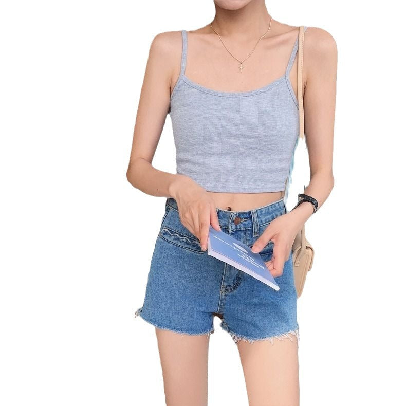 Women's cropped top with thin straps and elastic cut