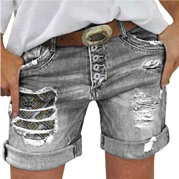 Ladies fashionable destroyed denim shorts Lisslune