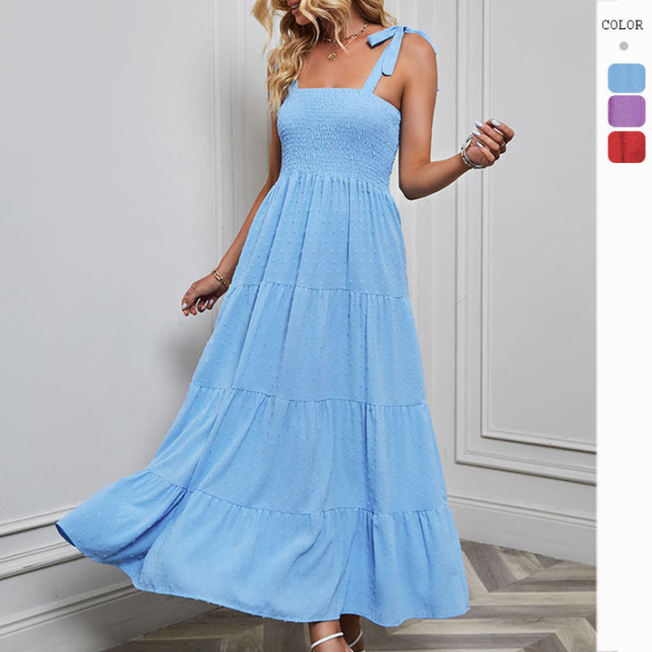 Women's maxi dress with delicate smock top and adjustable straps Lisslune