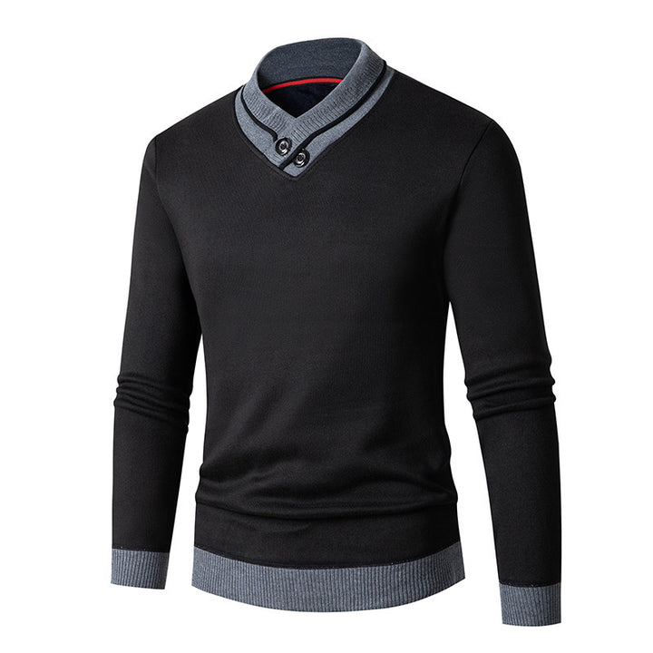 Men's fashionable sweater with asymmetrical collar and button detail Lisslune