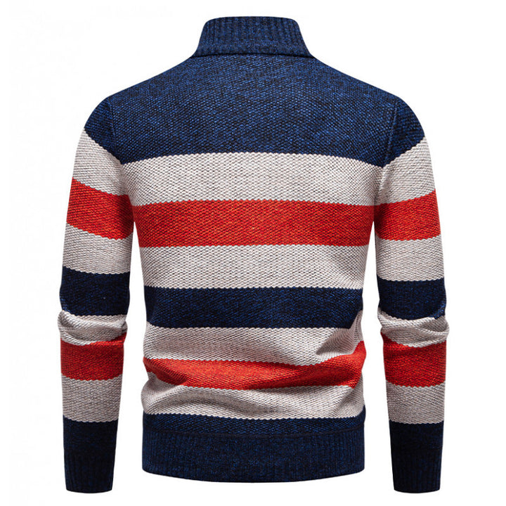 Men's stylish knit sweater with a half-high collar and contrasting stripes Lisslune