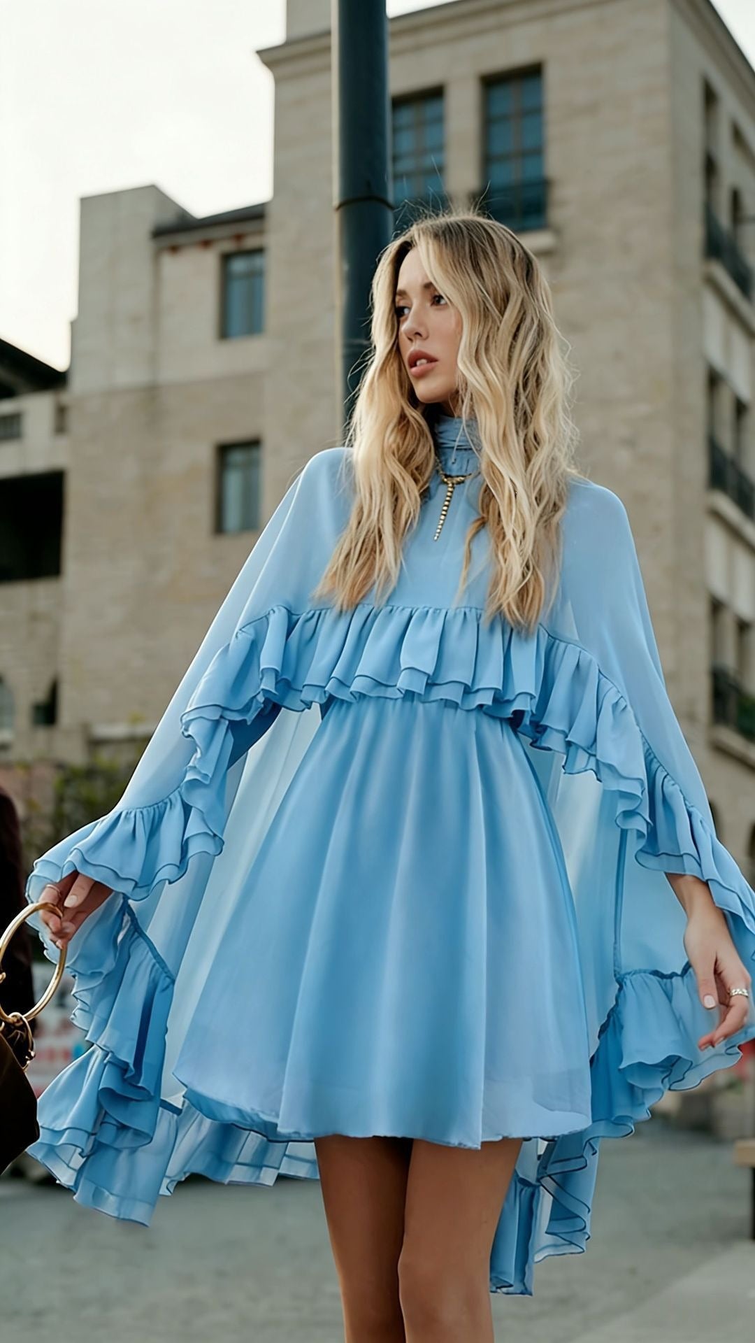 Damen Elegantes Rüschendress mit hochgeschlossenem Ausschnitt und fließendem Schnitt Lisslune