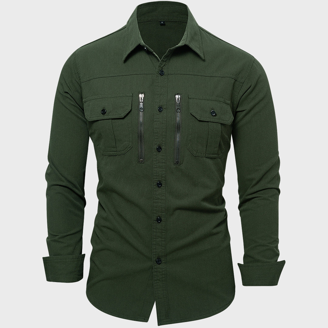 Men's cotton shirt with zipper and chest pockets Lisslune