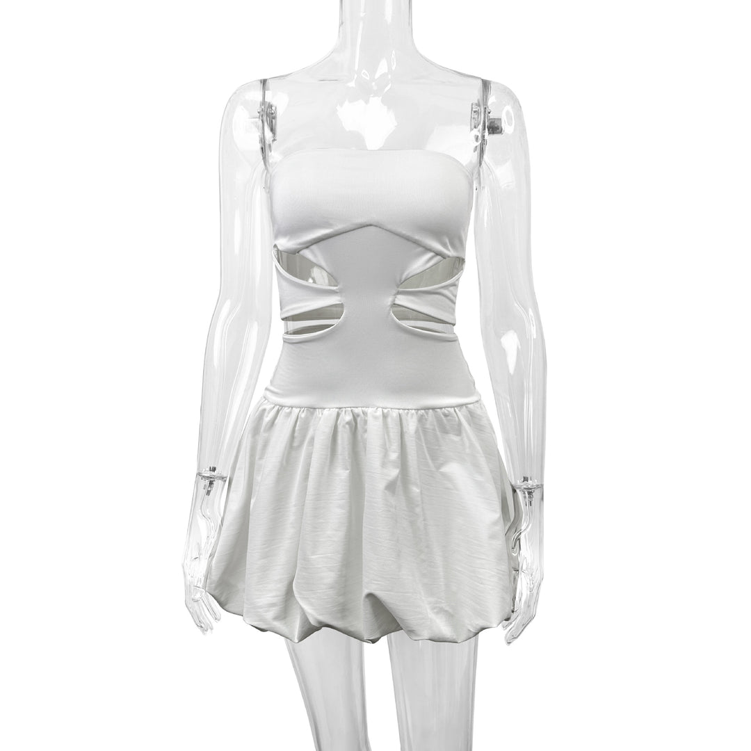 Damen Bandeau Mini Kleid mit Cut-Out-Details und voluminösem Rock Lisslune