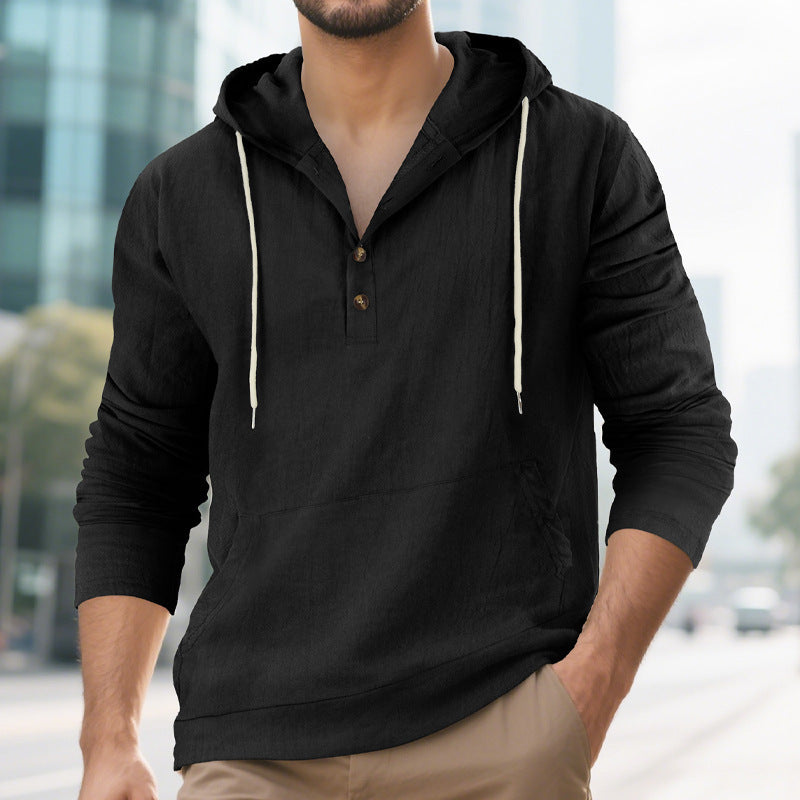 Men's casual hoodie with button placket and kangaroo pocket Lisslune