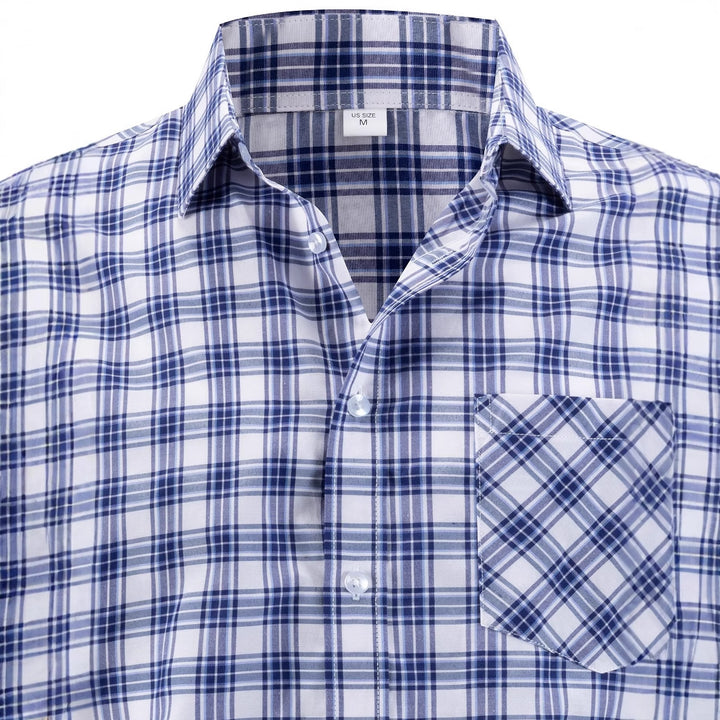 Men's fine checked long-sleeve shirt with chest pocket and classic collar Lisslune