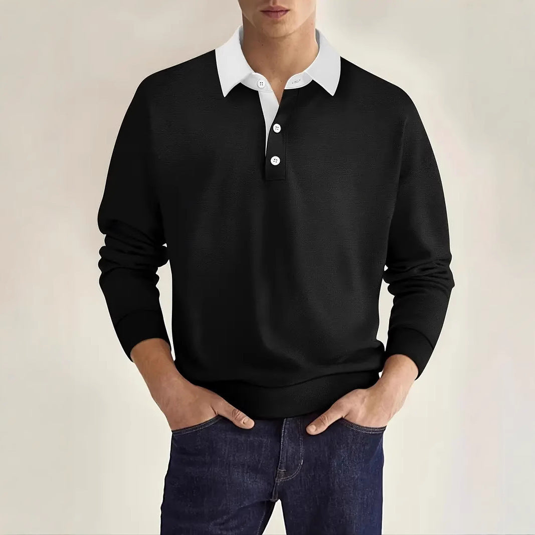 Men's elegant polo sweater with button placket and contrast collar Lisslune
