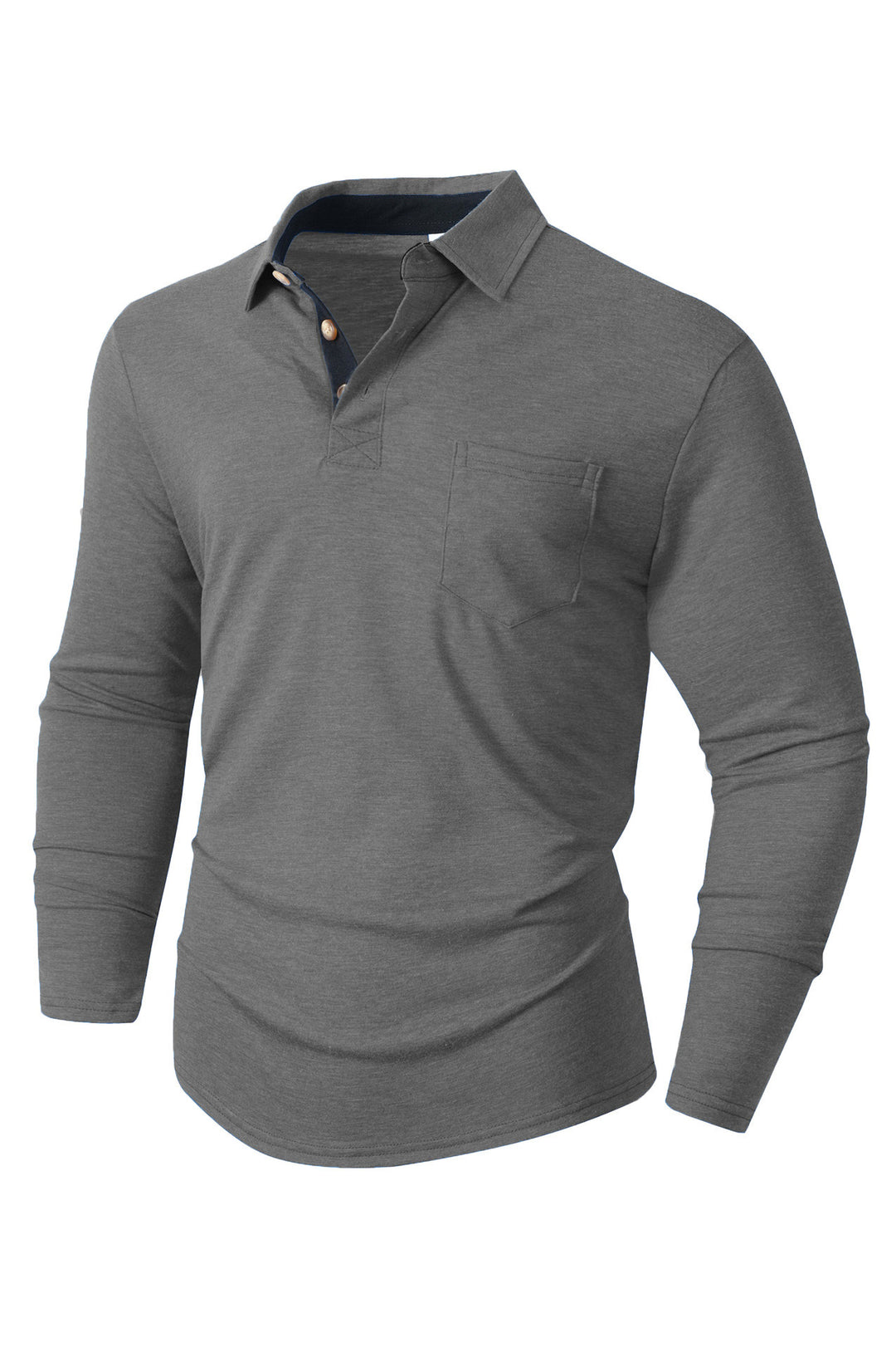 Men's casual long sleeve polo with innovative collar design and practical chest pocket Lisslune