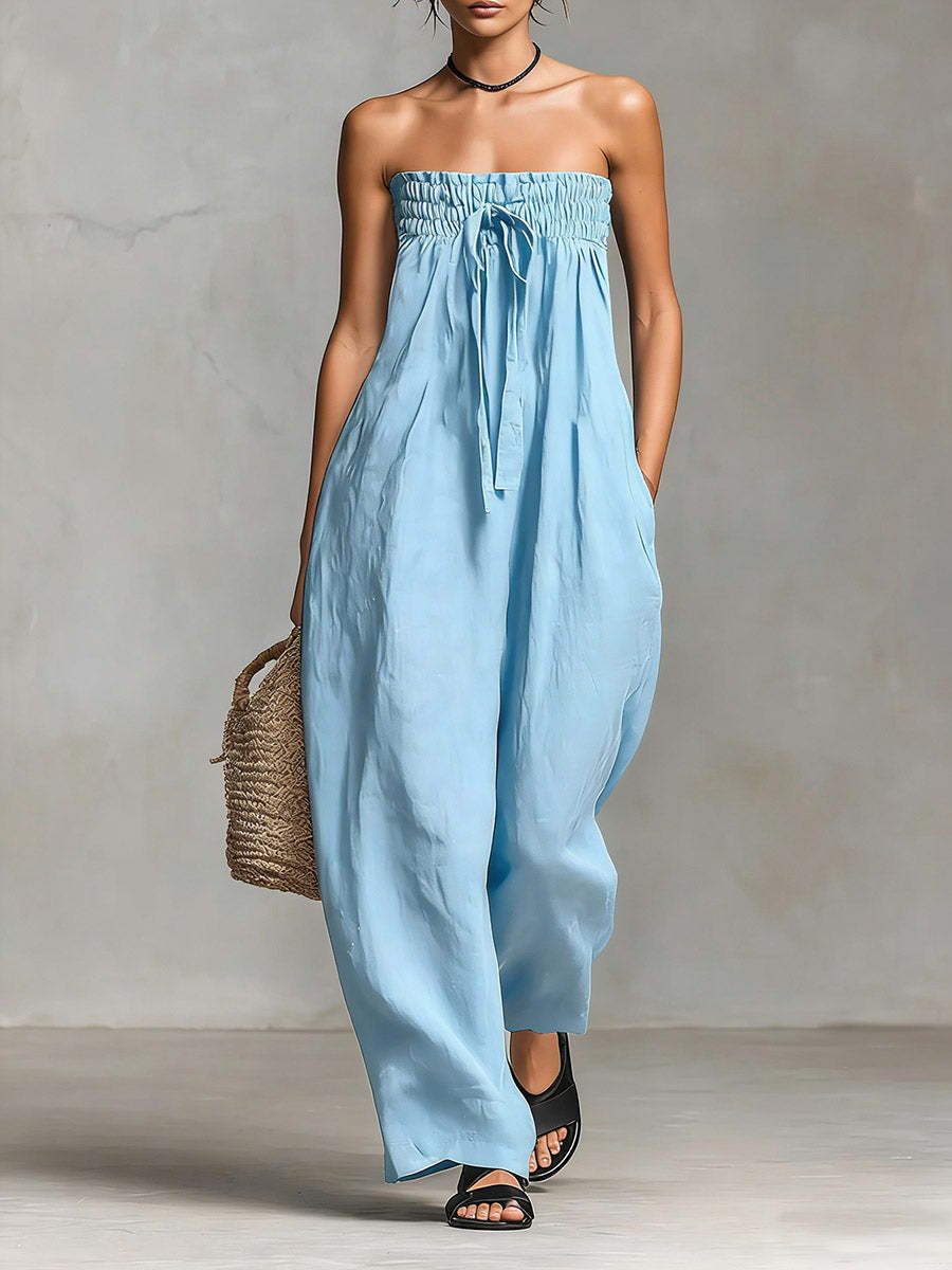 Women's Casual Jumpsuit with Elastic Top and Wide Leg Lisslune