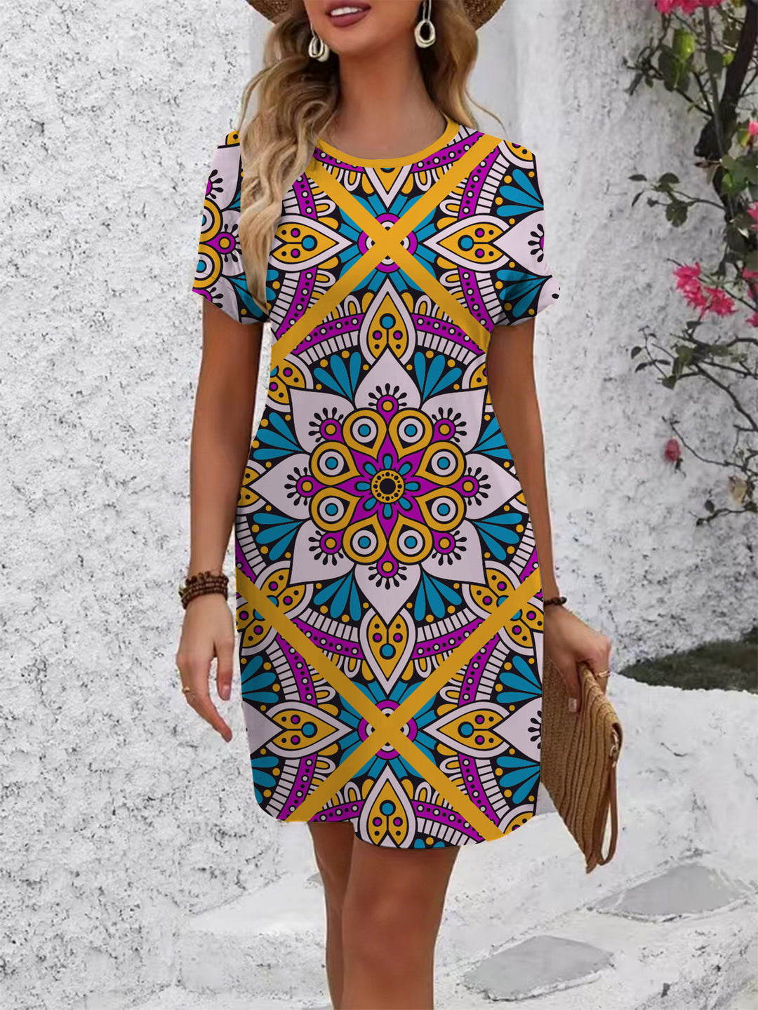 Women colorful mandala dress in casual cut Lisslune