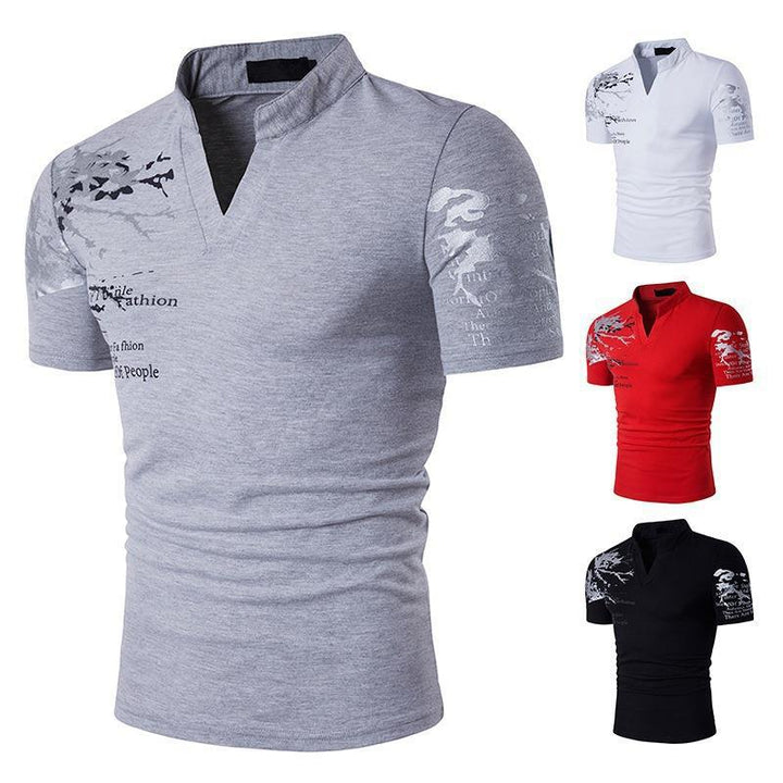 Men's short-sleeve shirt with a creative stand collar and graphic print Lisslune