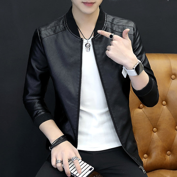 Men's fashionable synthetic leather jacket with sporty cut and practical zippered pockets Lisslune