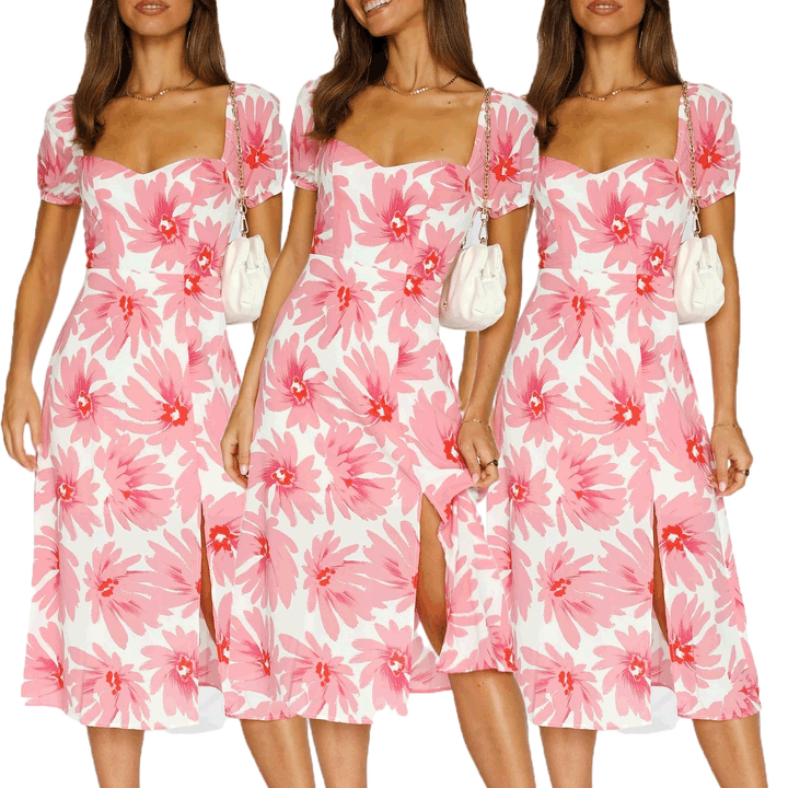 Women’s midi dress with ruffled sleeves and flowing fabric Lune London