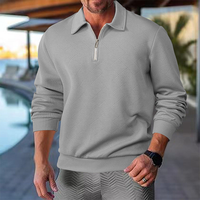 Men's knit sweater with short zip front and textured design Lisslune