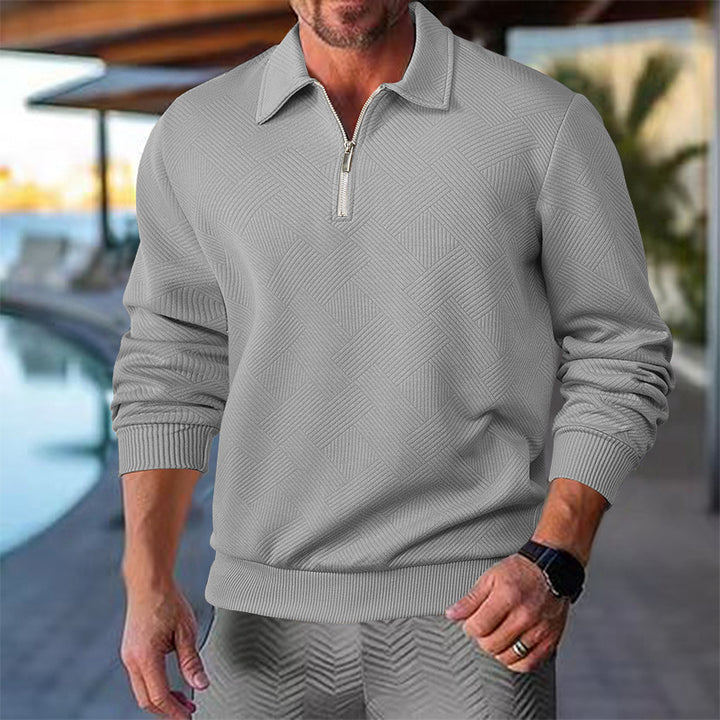 Men's knit sweater with short zip front and textured design Lisslune