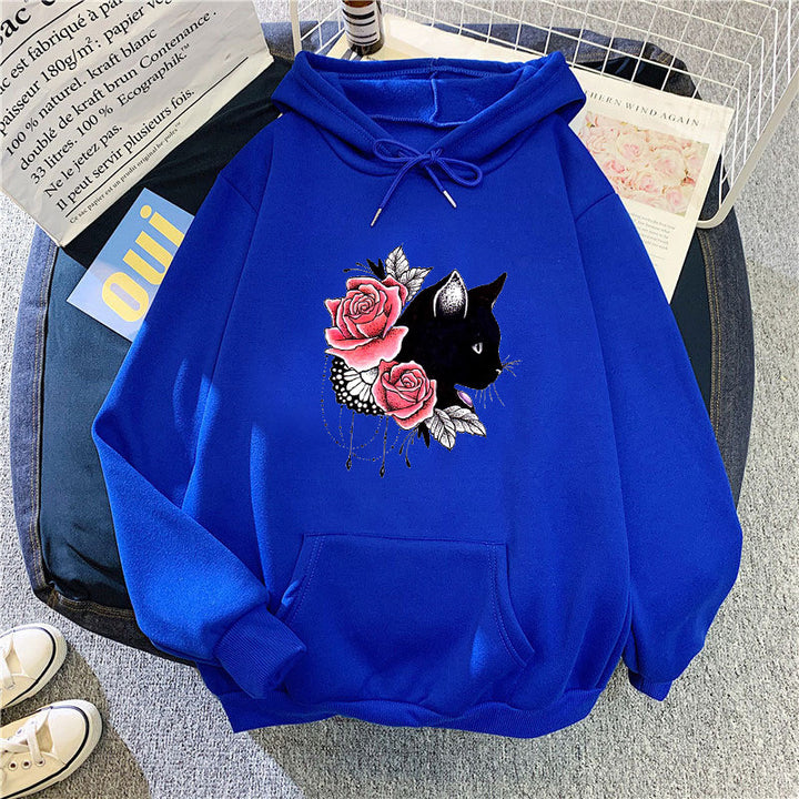 Women's hoodie with floral cat design Lisslune