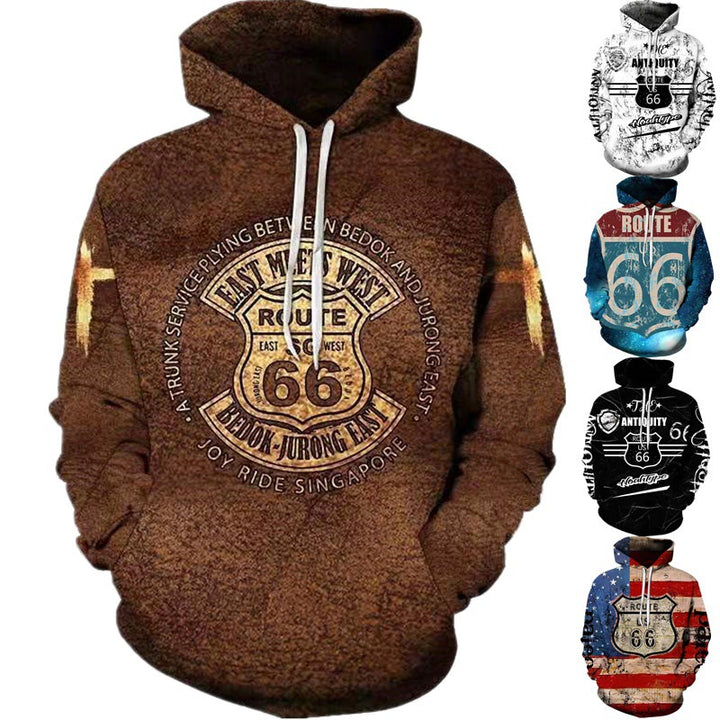 Men's Hoodie with Eye-Catching Route 66 Graphic Design and High-Quality Material Mix Lisslune