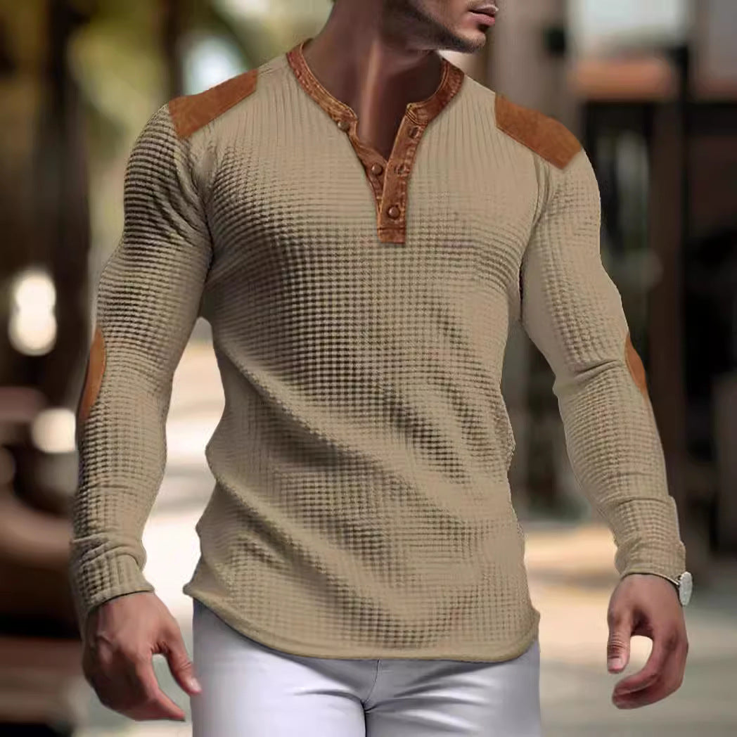 Men's structured long sleeve shirt with fashionable leather applications Lisslune