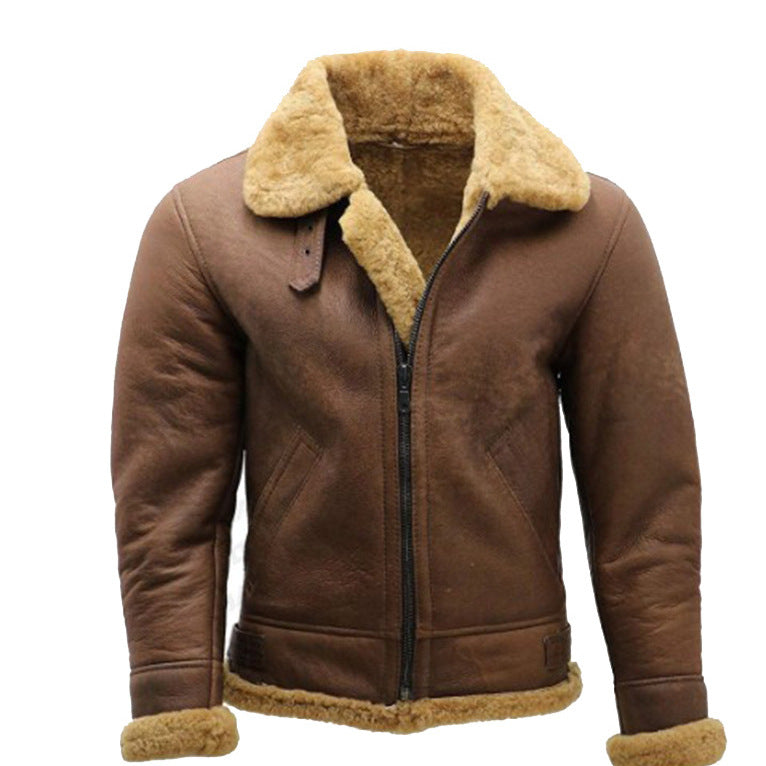 Men's flight jacket made of high-quality lamb leather with warming synthetic fur lining Lisslune