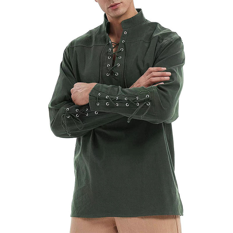 Men's long-sleeve hooded shirt with fashionable lacing and contrast stitching Lisslune