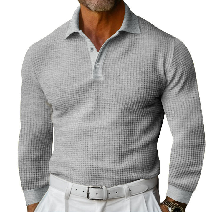Men's Luxurious Long Sleeve Polo Shirt with Textured Design and Modern Details Lisslune