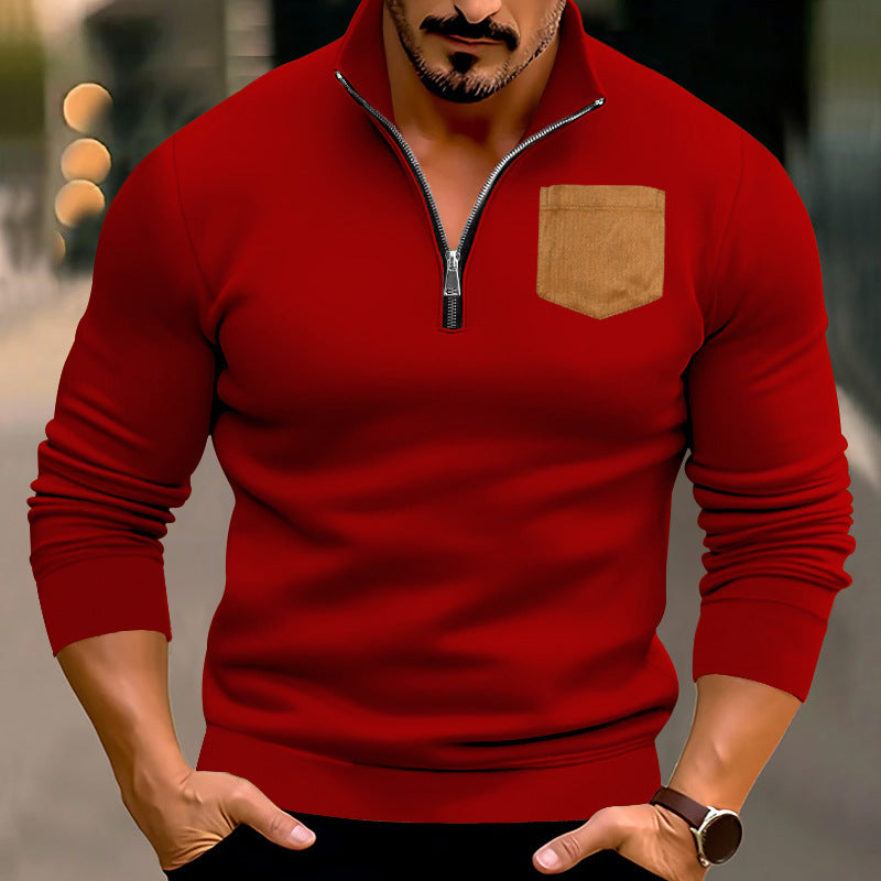 Men's sporty pullover with half zipper and contrasting chest pocket Lisslune