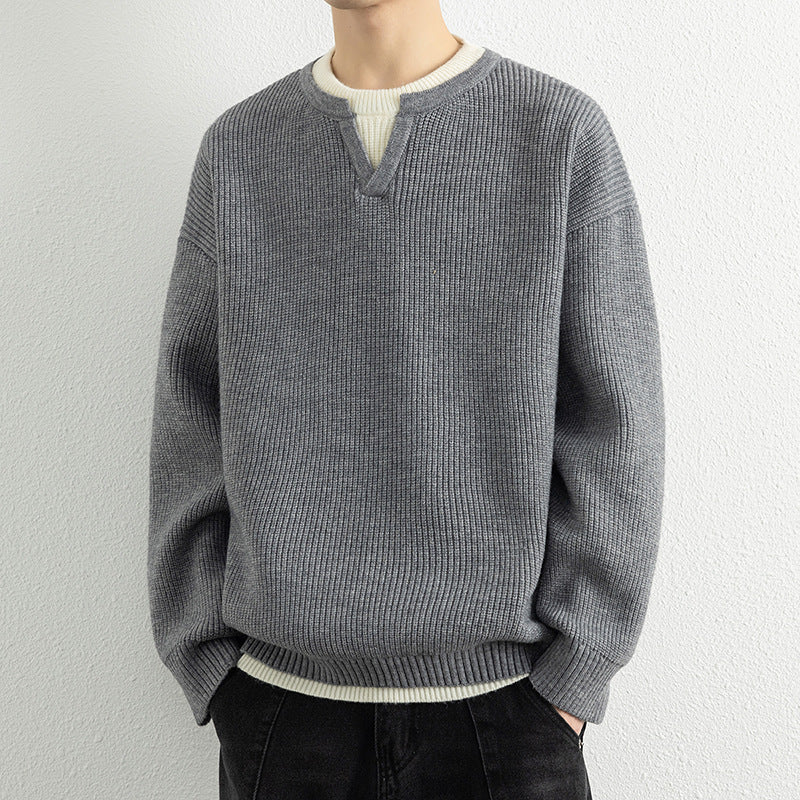 Men's knitted sweater with V-neck and textured design Lisslune