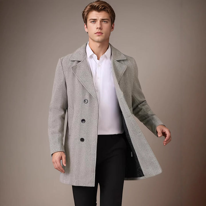 Men's elegant reversible coat with double button placket and hidden belt Lisslune