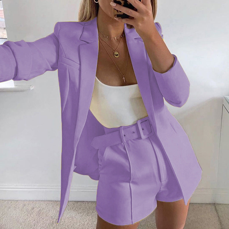Ladies Fashion Blazer Set with Figure-Hugging Cut and High-Waisted Shorts Lisslune
