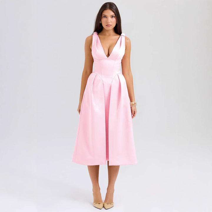 Women's Elegant Wrap Dress with Deep V-Neck and Flared Skirt Lisslune