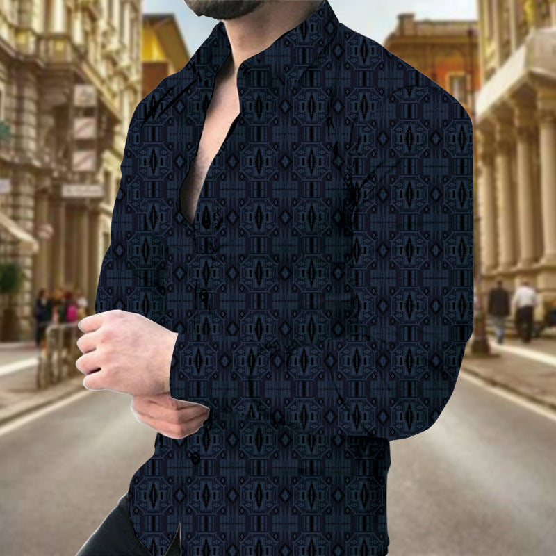 Men's long-sleeve shirt with modern leaf pattern Lisslune