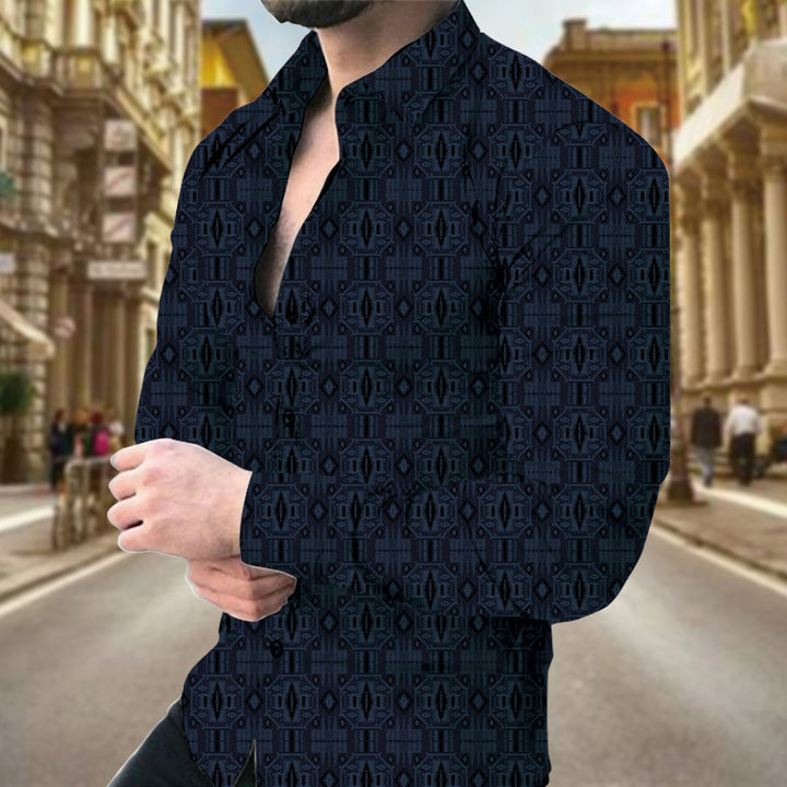 Men's long-sleeve shirt with modern leaf pattern Lisslune