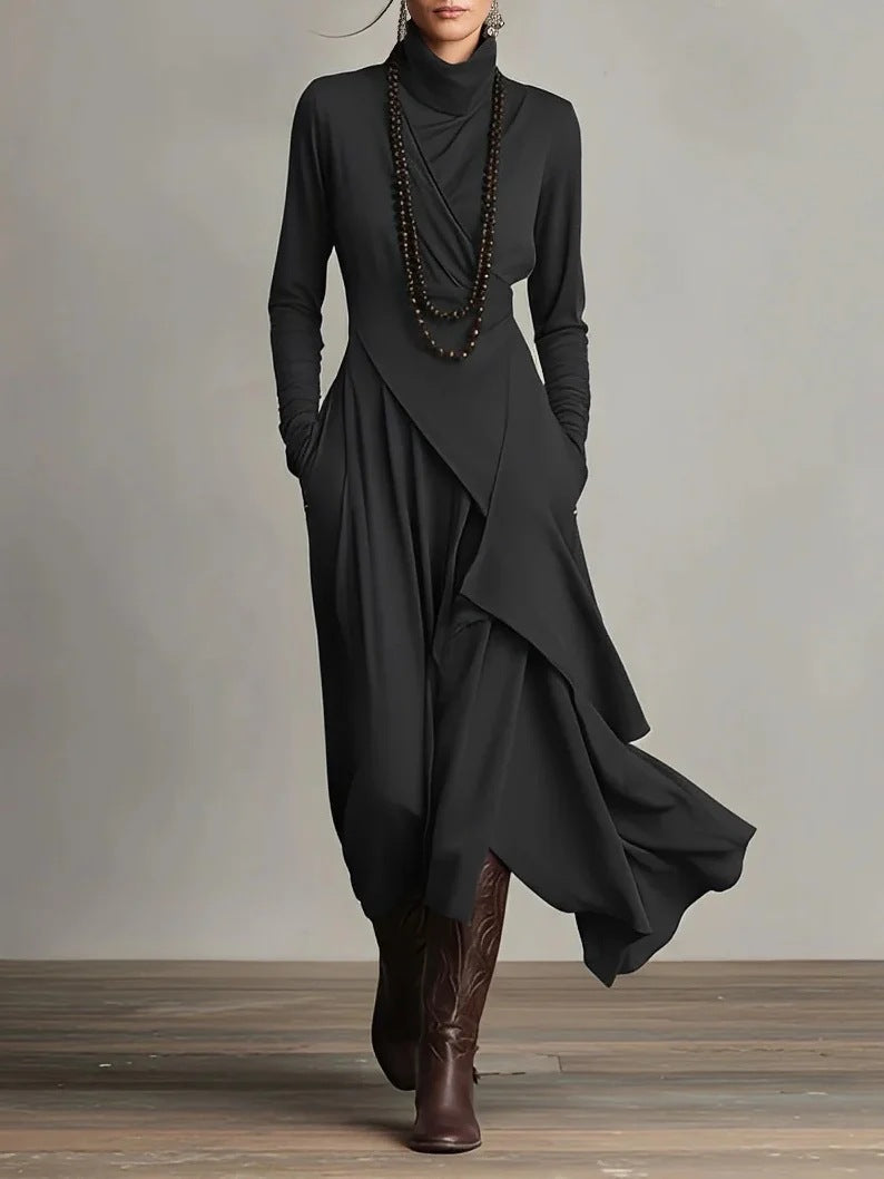 Women Elegant Maxi Dress with Draped Top and Asymmetrical Cut Lisslune