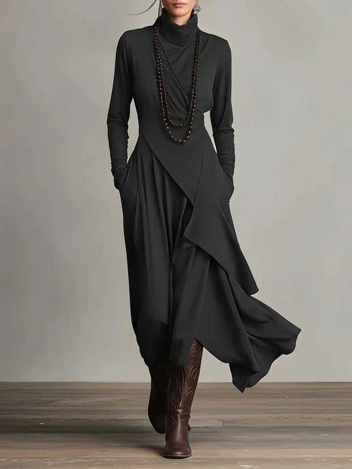Women Elegant Maxi Dress with Draped Top and Asymmetrical Cut Lisslune