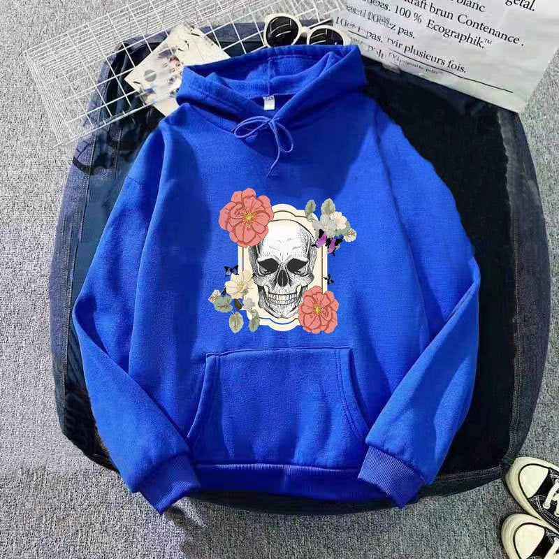 Women's hoodie with detailed skull design and floral print Lisslune