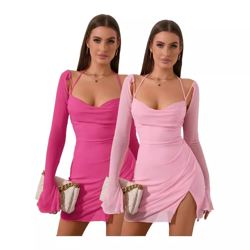Ladies fitted dress with sophisticated long sleeve design and stylish cut-outs