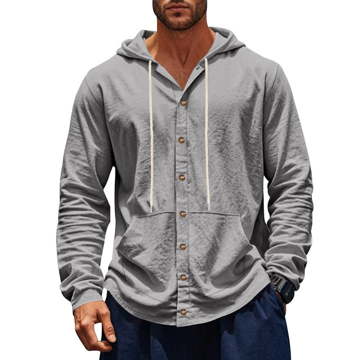 Men's hoodie shirt with button placket and practical pockets Lisslune