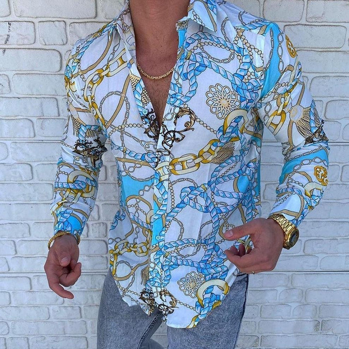 Men's Long Sleeve Shirt with Eye-Catching Chain Pattern and Stylish Cut Lisslune