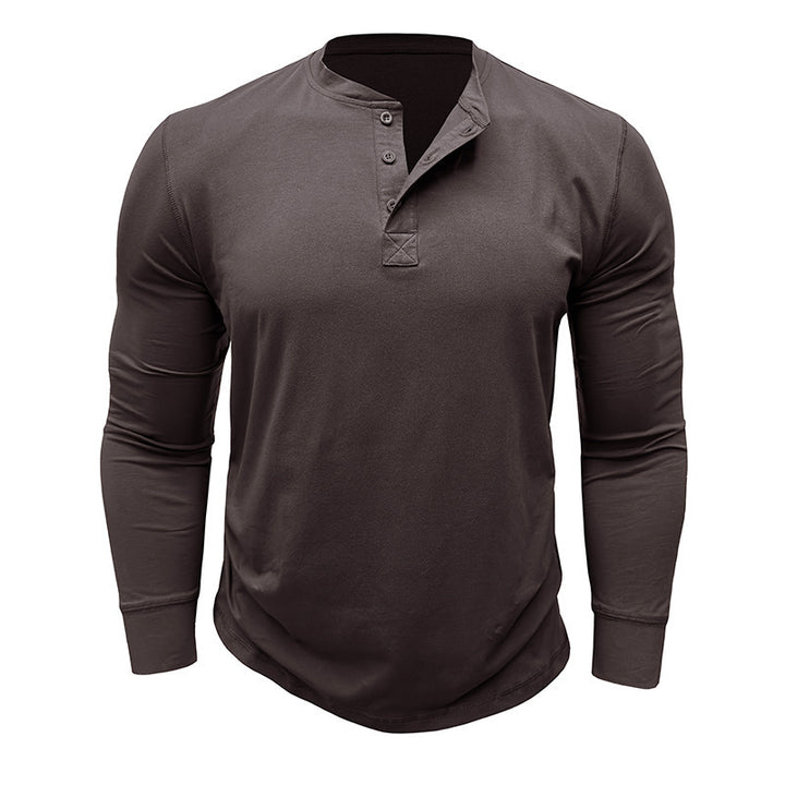 Men's Long Sleeve Henley Shirt with Stylish Buttons and High-Quality Cotton Blend Lisslune